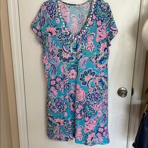 Lilly Pulitzer Blue and Pink V-Neck Mini Dress